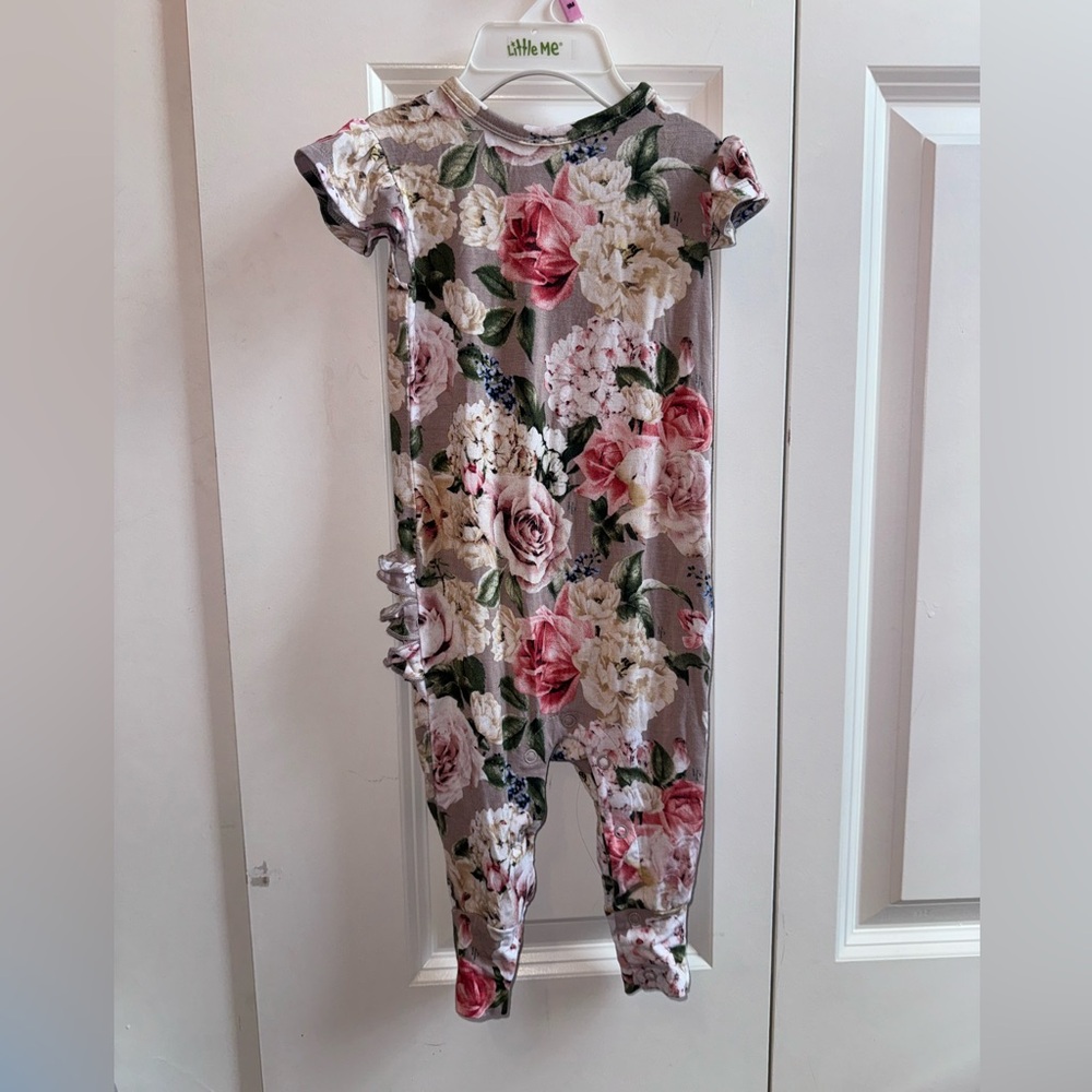 Posh Peanut rose ruffle butt romper